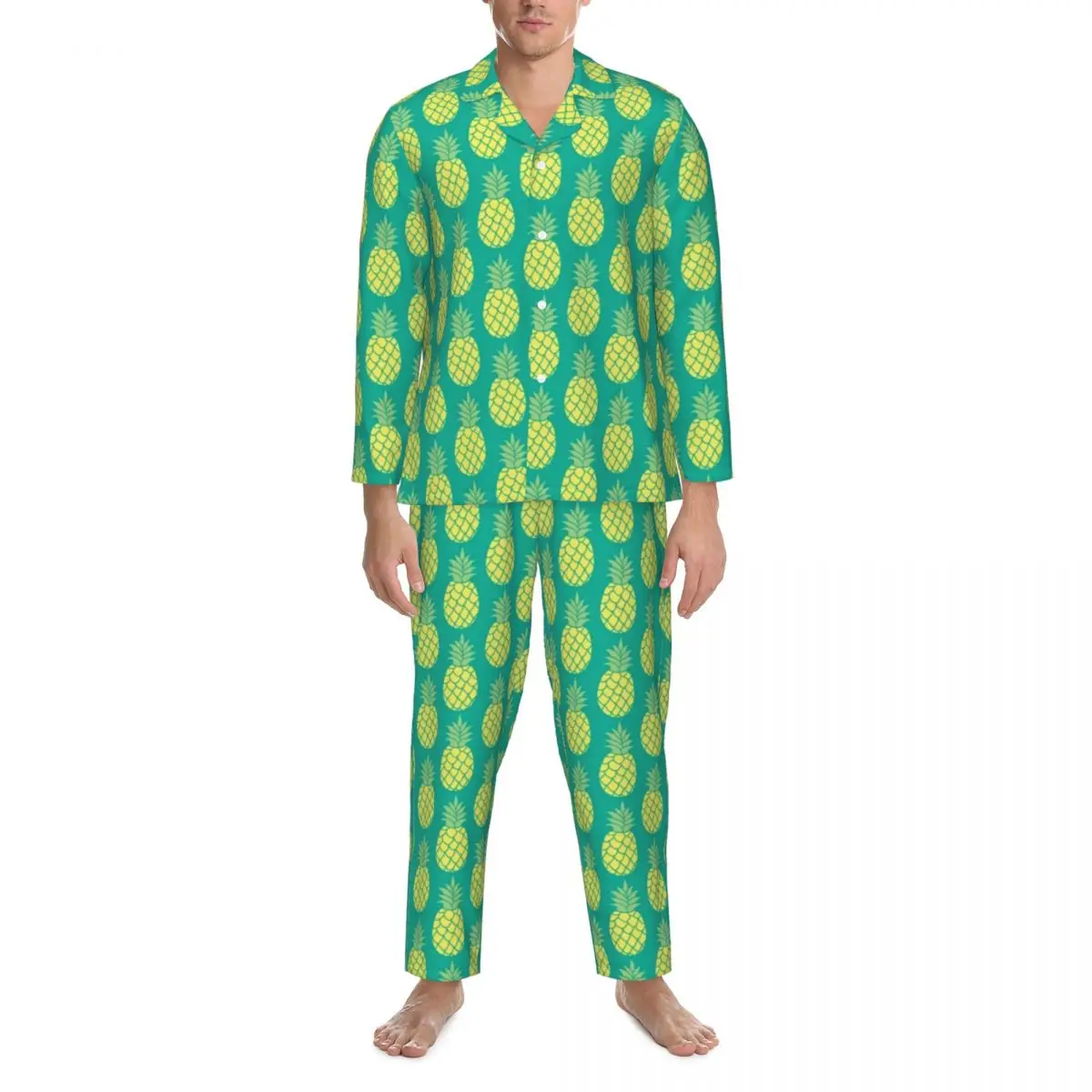 Tropical Pineapple Pajamas Set Fruit Print Kawaii Sleepwear Man Long Sleeve Vintage Night 2 Pieces Nightwear Plus Size 2XL
Tropical Pineapple Pajamas Set Fruit Print Kawaii Sleepwear Man Long Sleeve Vintage Night 2 Pieces Nightwear Plus Size 2XL