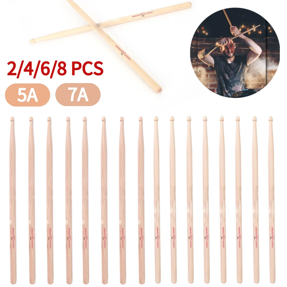 

2-8Pcs Drumsticks 5A/7A Drum Sticks Consistent Weight and Pitch Mallets American Hickory Drumsticks for Acoustic/Electronic Drum
