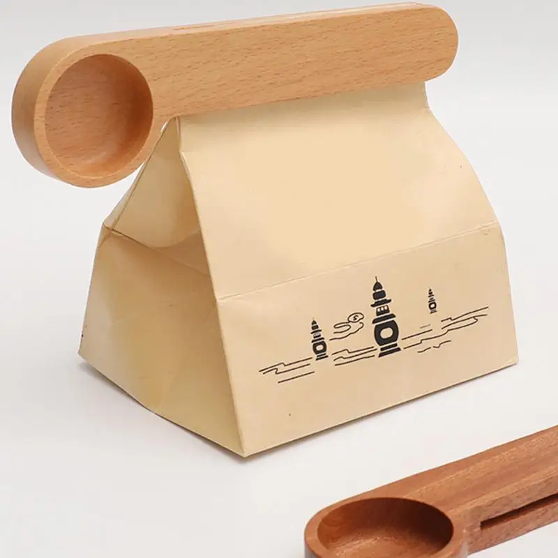 

Wooden Coffee Scoop Dual Use Wooden Tablespoon Scoop Durable Reusable Chip Bag Clips Food Package Sealer For Coffee Beans