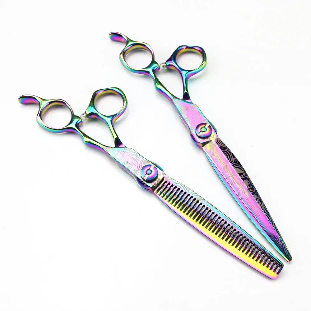 

Professional 7 '' Rainbow Damascus Upscale scissor hair cutting scissors thinning barber haircut shears Hairdressing scissors