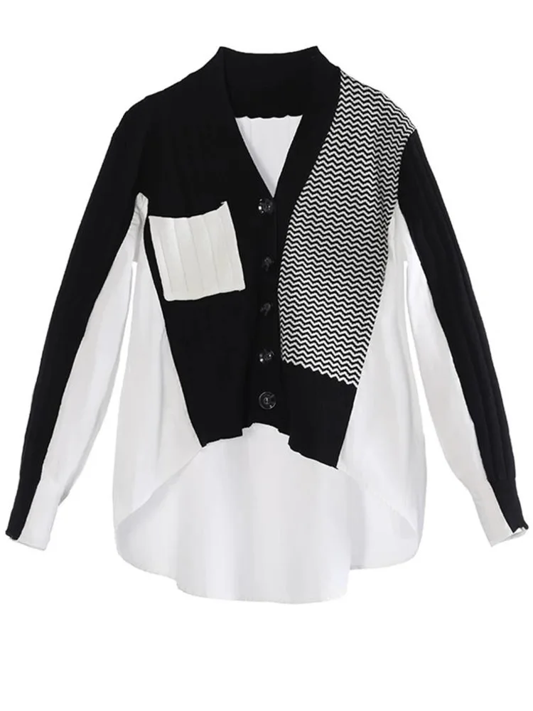 NICEWOMEN Women White Knitting Color-block Big Size Blouse New Lapel Long Sleeve Shirt Fashion Tide Spring Autumn 2023 1DH2296
NICEWOMEN Women White Knitting Color-block Big Size Blouse New Lapel Long Sleeve Shirt Fashion Tide Spring Autumn 2023 1DH2296