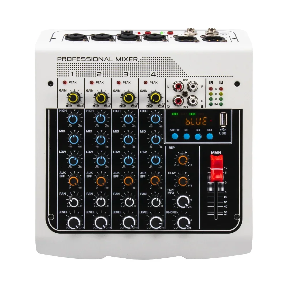 MIX400 multifunctional 6-way mixing console DJ mixer sound card console with USB MP3 Bluetooth, suitable for home karaoke
MIX400 multifunctional 6-way mixing console DJ mixer sound card console with USB MP3 Bluetooth, suitable for home karaoke