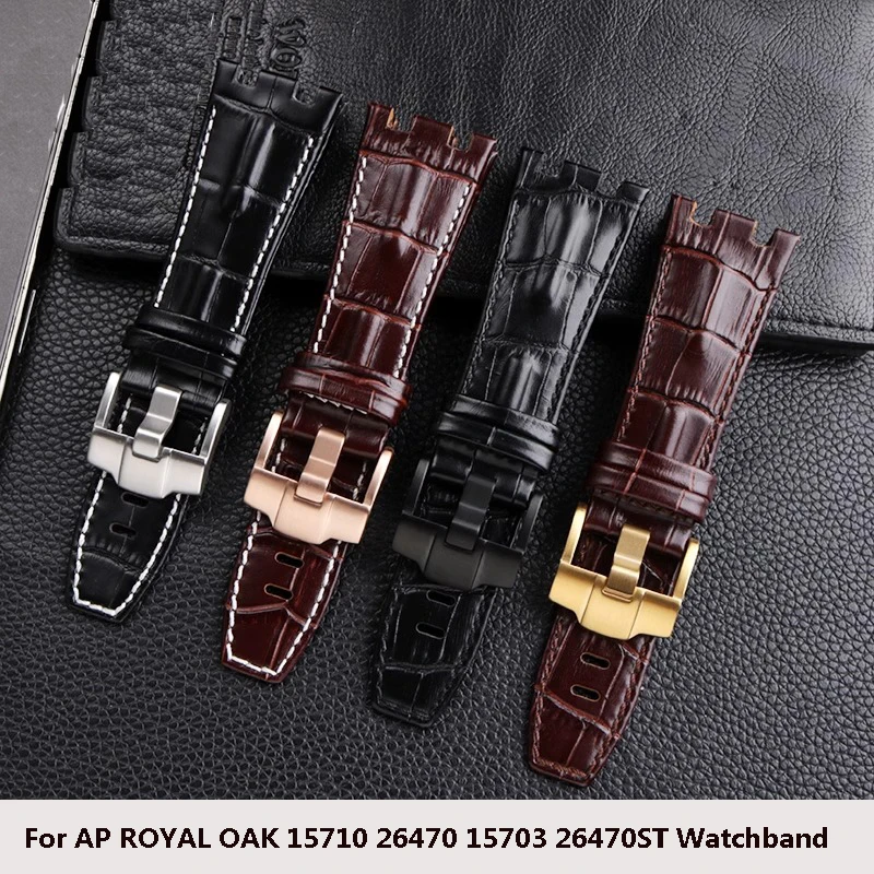 

Genuine Leather Watchband for Audemars and Piguet Royal Oak Strap Original AP 15710 26470 15703 Cowhide Pin Buckle Wristband 28