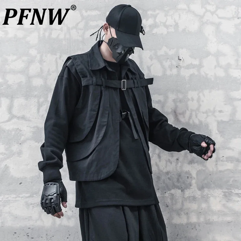 

PFNW Niche Design Darkwear Men's Tide Vest Workwear Autumn Japanese Handsome High Street Sleeveless Coat Punk Techwear 12Z4292