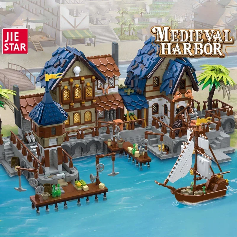 

Medieval Castle MOC 89152 Medieval Harbor Port Town Model 2979PCS Building Blocks Brick Toys for Children Boys Birthday Gift