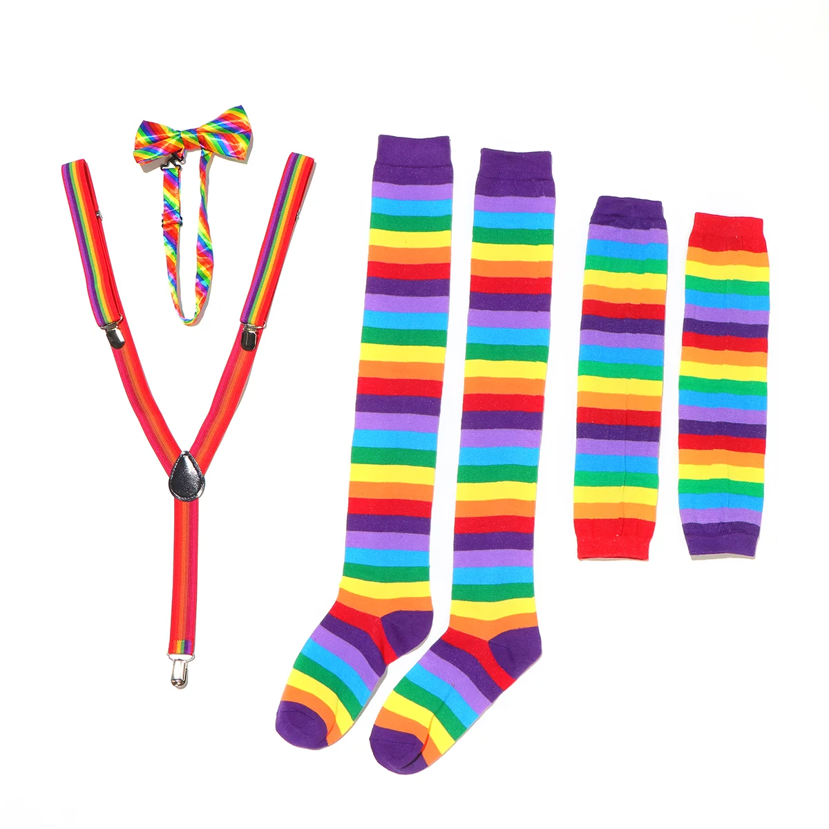 

Rainbow Tutu Skirt Kit Colorful Bowknot Tie Long Gloves Stocking Suspenders Costumes Accessory Set (Adult)