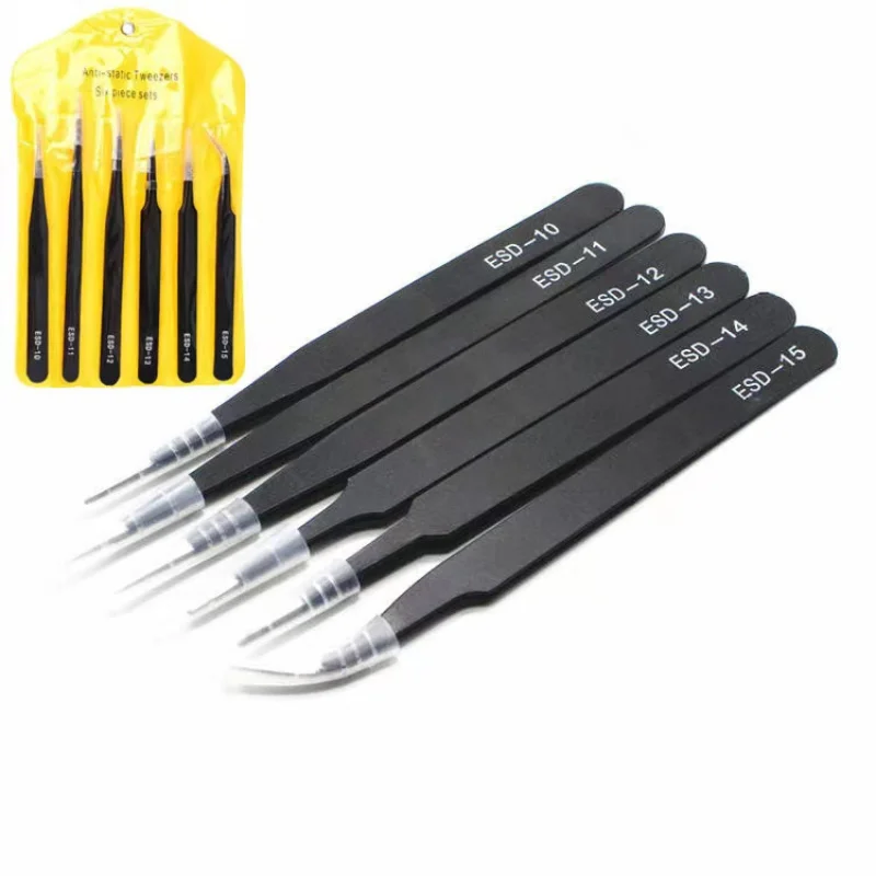 ESD Anti-static Stainless Steel Industrial Precision Tweezers Set Maintenance Tools Curved Straight Tweezers Repair Tools Set
ESD Anti-static Stainless Steel Industrial Precision Tweezers Set Maintenance Tools Curved Straight Tweezers Repair Tools Set