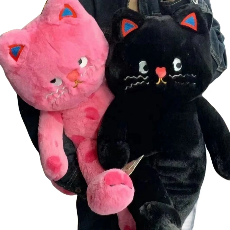 

Креативная подушка в виде мультяшного кота, 60 см, набивные розовые и черные Коты, животные, плюшевые игрушки, Круглые коты в горошек, мягкие коты для девочек, подарки на день рождения, домашний декор