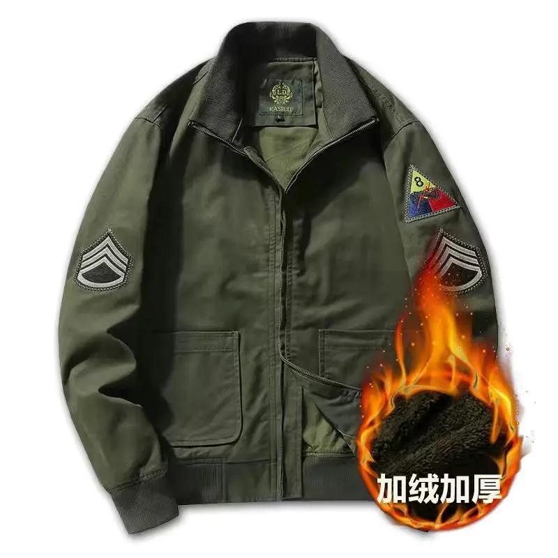 

Spring and Autumn Air Force Tide Brand Bomber Jacket Men Clothing Tank Tooling Baseball Uniform Stand Collar Fleece Keep Warm