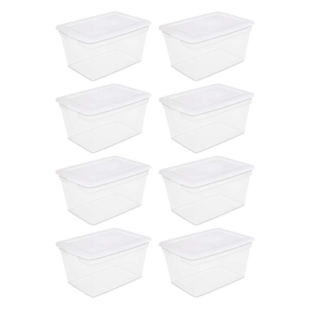

Sterilite 58 Qt Storage Box Clear Base White Lid Set of 8 storage boxes