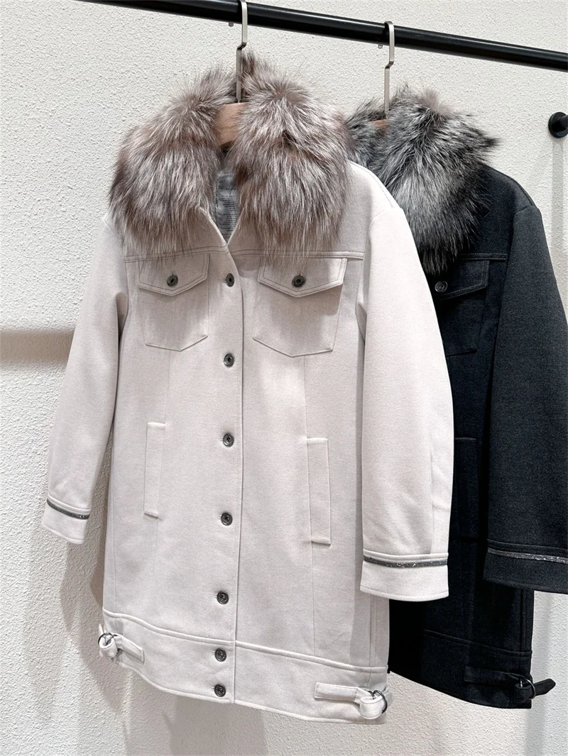 Women Detachable Fur Collar Wool Cotton Blend Long Jacket Beaded Long-Sleeved Ladies Thickened Warm Single-Breasted Coat
Women Detachable Fur Collar Wool Cotton Blend Long Jacket Beaded Long-Sleeved Ladies Thickened Warm Single-Breasted Coat