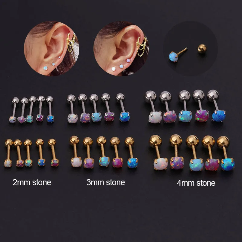 

Dlicate Color Stones 2MM/3MM/4MM Slim Needle Bar 0.8*6mm 20G Zircons Screw-Back Stud Earrings No Easy Fade Anti-Allergy