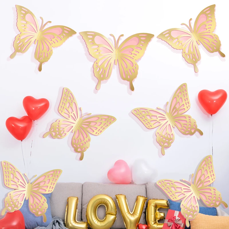 

14Pcs Large 3D Butterfly Party Decorations with Pearls - 12inch 2 Layer Big Paper Butterflies Set Comes in 2 Sizes Giant