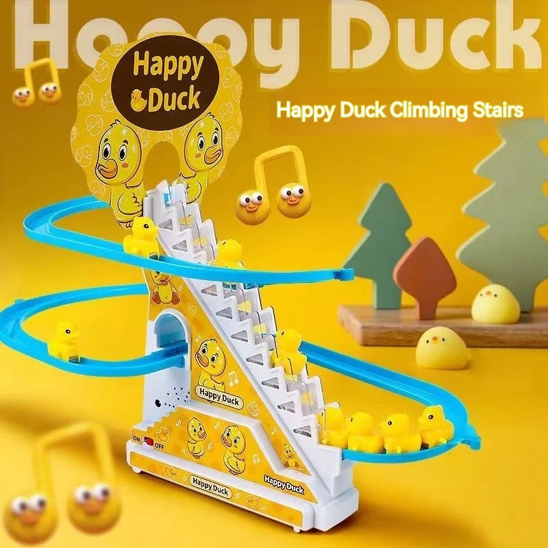 

New Stair Climbing Yellow Duck Up The Stairs Slide Electric Track Duck Children'S Toys Holiday Leave Parent-Child Interaction