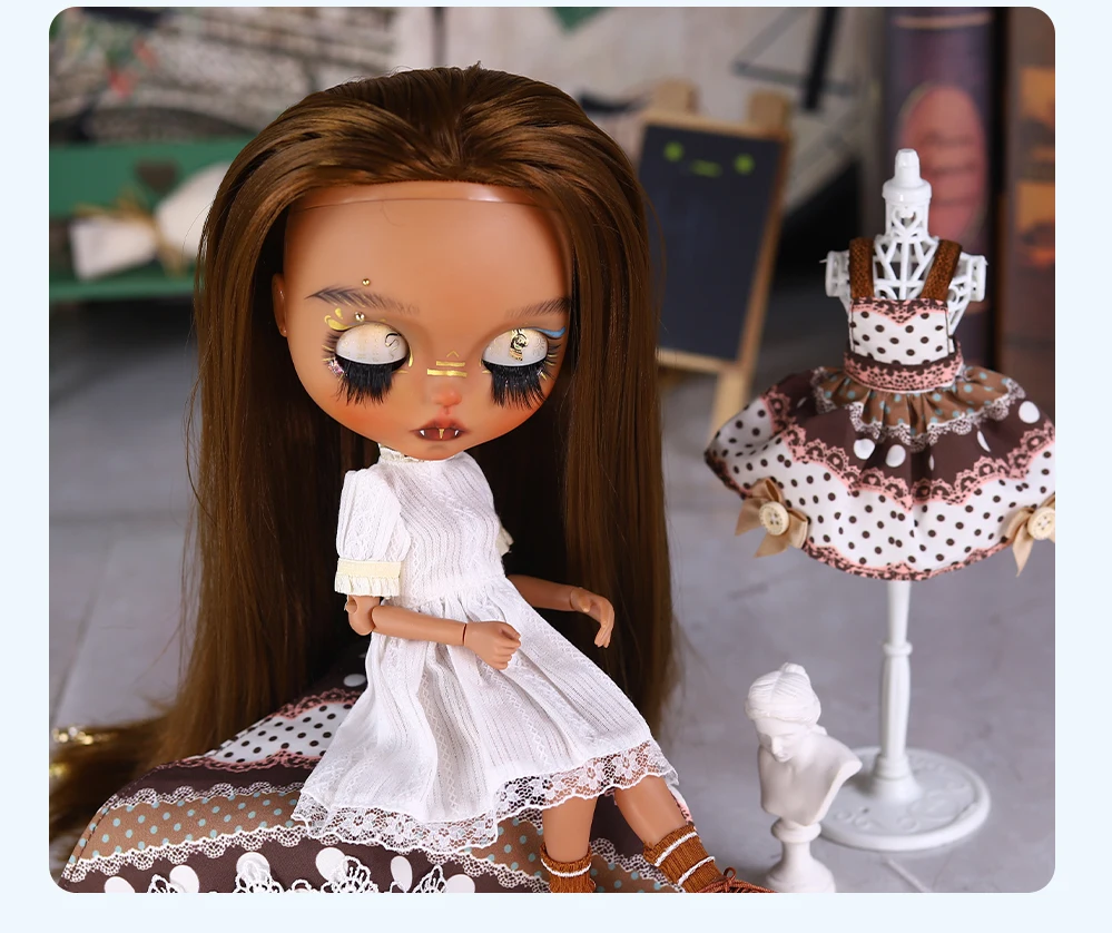 Emery – Premium Custom Neo Blythe Doll with Brown Hair, Dark Skin & Matte Cute Face 7 Emery – Premium Custom Neo Blythe Doll with Brown Hair, Dark Skin & Matte Cute Face 7