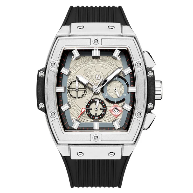 Wine Bucket Men's Quartz Watches Fashion Silicone Band Multifunctional Waterproof Calendar Outdoor Sports Quartz Watch for Men
Wine Bucket Men's Quartz Watches Fashion Silicone Band Multifunctional Waterproof Calendar Outdoor Sports Quartz Watch for Men