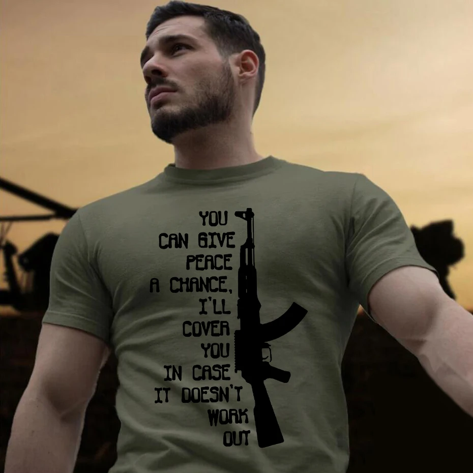 

Забавная Военная искусственная кожа 47 дайте мир шанс, я прикрою вам футболки горячая Распродажа 2024 Новая модная брендовая мужская футболка с круглым вырезом