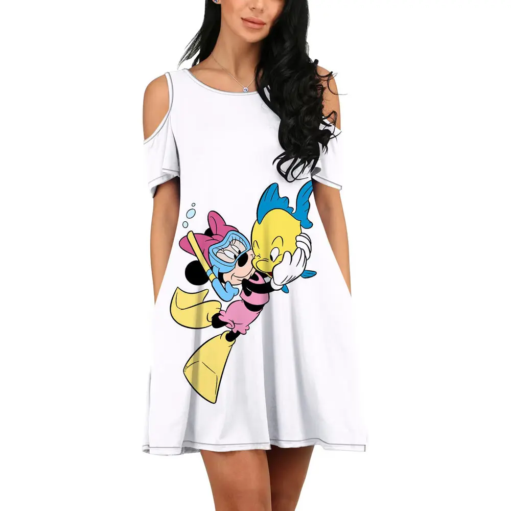 

2022 Summer New Fashion Nightclub Party Sexy Off-the-shoulder Disney Brand Cute Mickey Minnie Anime Elegant Mini Slim Dress