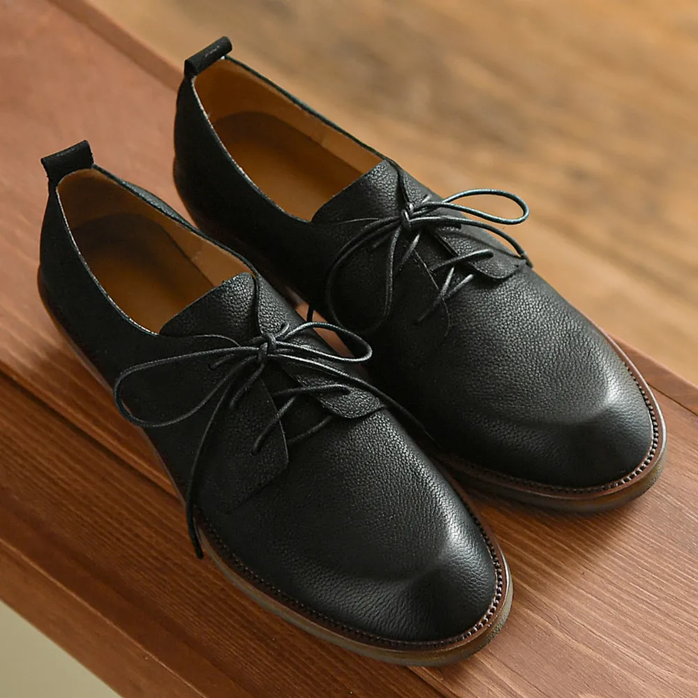 

Women's cow leather 5cm chunky heel round toe lace-up oxfords casual female british style female four season daily med heel shoe