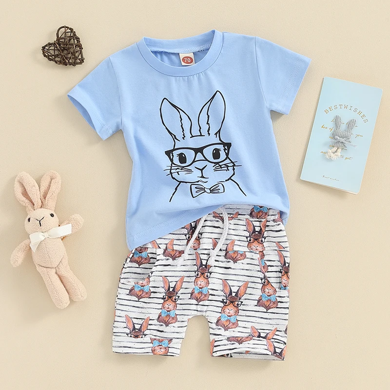 

Пасхальные костюмы Karesoull для маленьких мальчиков, летние топы и шорты в виде кролика, пасхальный комплект одежды для маленьких мальчиков из 2 предметов
