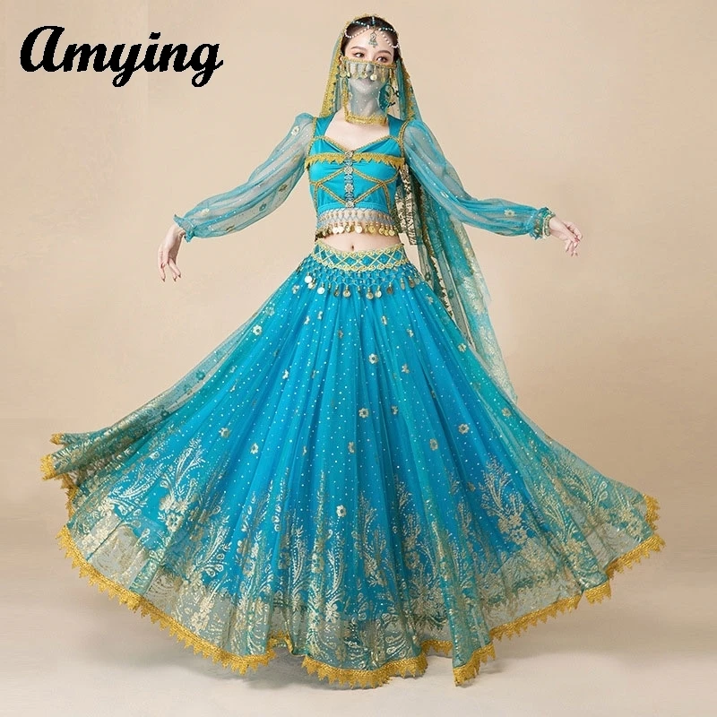 

Women Big Swing Long Dress Festival Cosplay Dress Adult Indian Clothing Arab Princess Costume Set Belly Dance Performance Suit