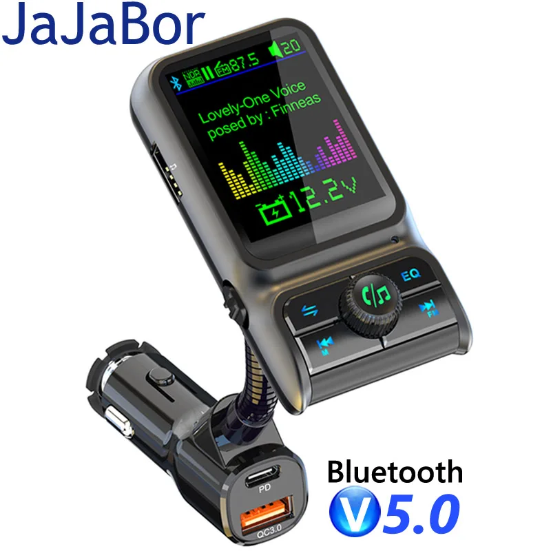 

JaJaBor Car FM Transmitter MP3 Player 3.5mm AUX Audio Receiver Usb QC3.0 Type C PD 20W Car Charger Handsfree Bluetooth Car Kit
