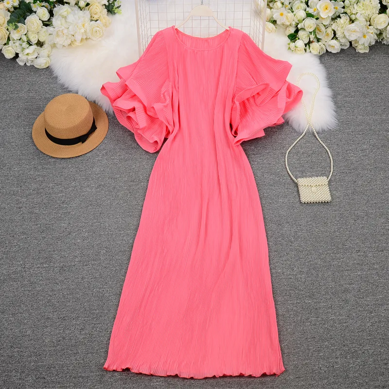 Ruffle Short Sleeve Loose Pleated Long Dress Women Summer Casual O-Neck Pleated Maxi Dress Boho Beach Dress Oversized Vestidos
Ruffle Short Sleeve Loose Pleated Long Dress Women Summer Casual O-Neck Pleated Maxi Dress Boho Beach Dress Oversized Vestidos