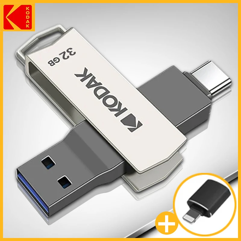 

100%Original Kodak 2in1 USB Flash Drives 32GB 64GB 128GB 256GB USB3.2 Pendrive Type C Memory stick Pen Drive with iPhone Adapter