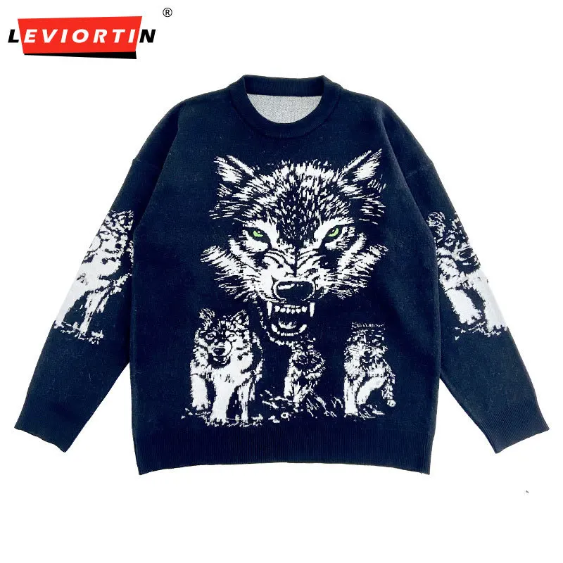 Mens Knitted Jumper Sweaters Wolf Printed Streetwear Hip Hop Harajuku Pullover Knitwear Tops Knit Outwear for Male
Mens Knitted Jumper Sweaters Wolf Printed Streetwear Hip Hop Harajuku Pullover Knitwear Tops Knit Outwear for Male
