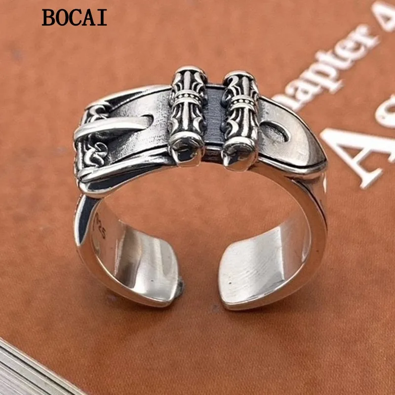 

BOCAI S925 Sterling Silver Creative and Minimalist Retro Belt Buckle Ring Gift for Men and Women Free Shipping