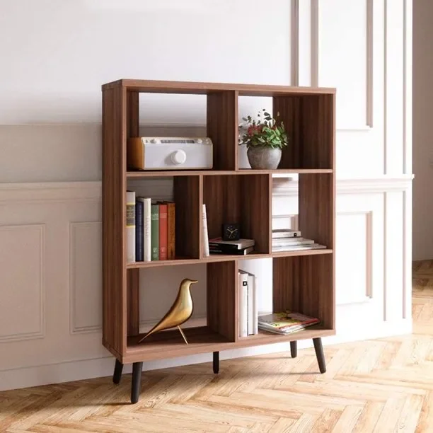 

37 inch Bookcase Open Storage Bookshelf Cube Organizer Shelves in Walnut