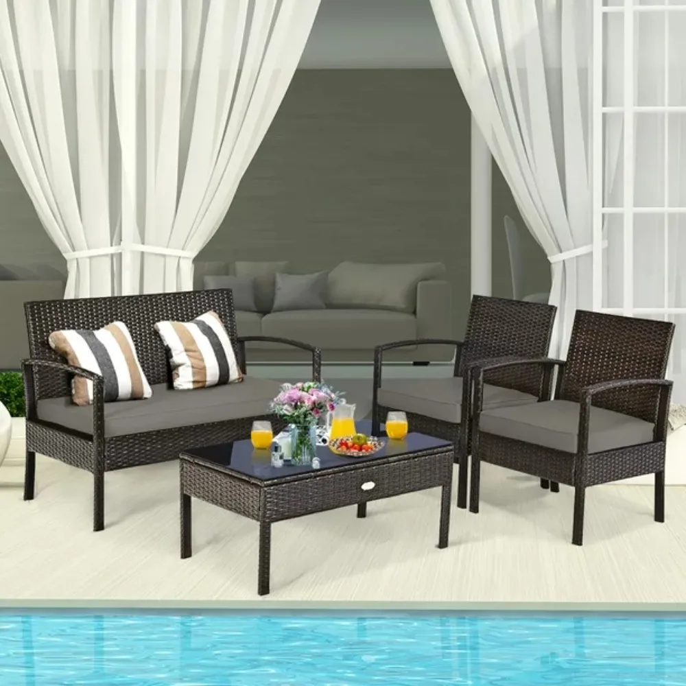 Outdoor Sofa for 4-Piece, All-weather Rattan, High Backrest and Armrest, Cushion with Removable Cover, Furniture Set
Outdoor Sofa for 4-Piece, All-weather Rattan, High Backrest and Armrest, Cushion with Removable Cover, Furniture Set