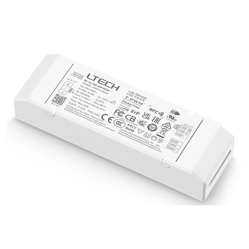 

LTECH New DMX Dimming Driver 100V-240V Input 100mA-1050mA 20W 12W 40W NFC CC Tunable White LED Driver Lighting Transformer