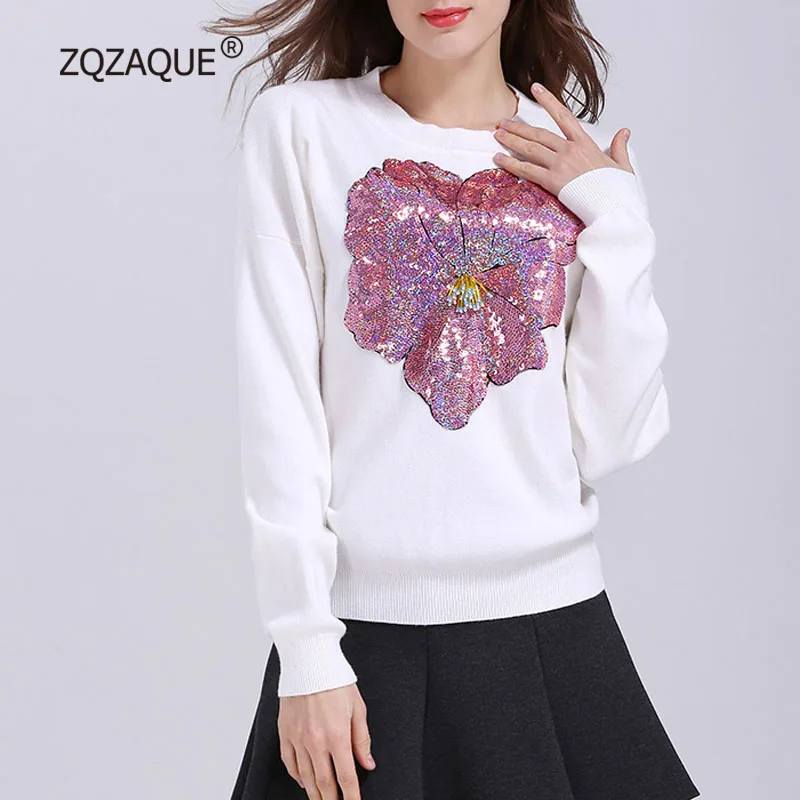 Women's Sequins Flower Embroidered Sweater Beading Pullovers O Neck Loose Knitted Tops Black Knitwear Fashion Fall Winter SY2307
Women's Sequins Flower Embroidered Sweater Beading Pullovers O Neck Loose Knitted Tops Black Knitwear Fashion Fall Winter SY2307