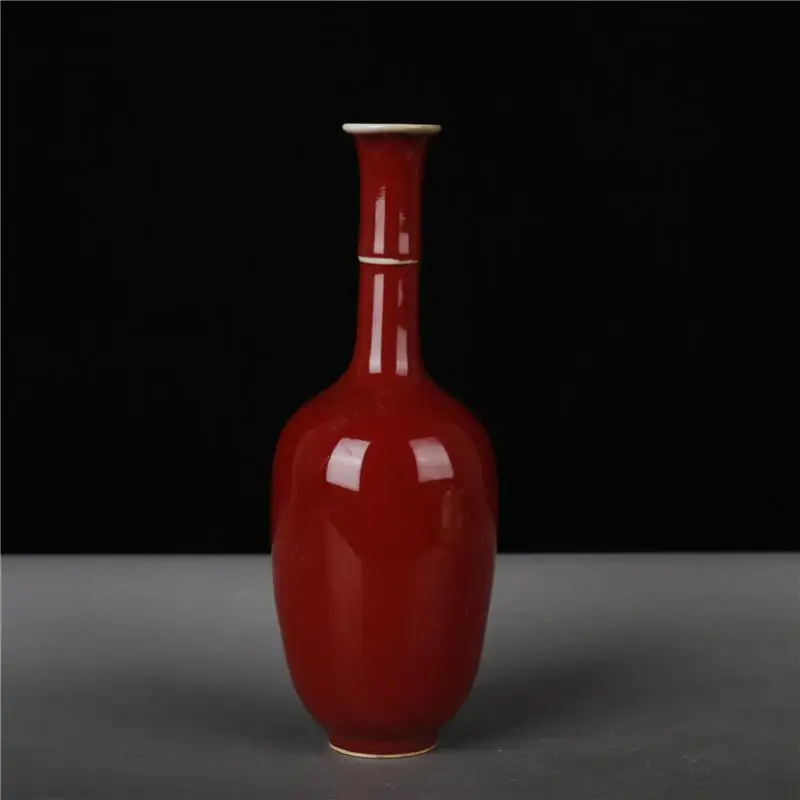 

Qing Yongzheng Ji Red Glaze Long-Neck Wax Gourd Bottle Antique Folk Porcelain Ornament