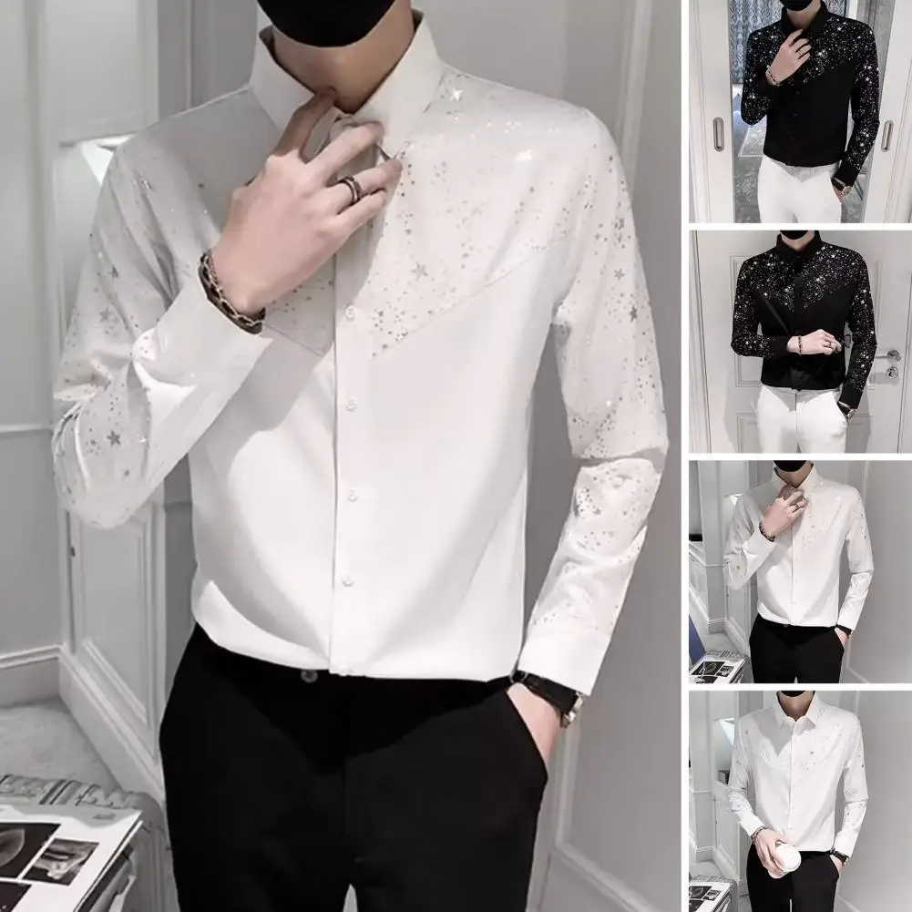 Fashion Men Shirt Sequin Star Long Sleeve Single-breasted Patchwork Slim Cardigan Turn-down Collar Men Social Shirt Blouse Top
Fashion Men Shirt Sequin Star Long Sleeve Single-breasted Patchwork Slim Cardigan Turn-down Collar Men Social Shirt Blouse Top
