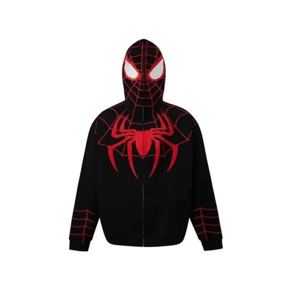 

Y2K Gothic Men's Hip Hop Hoodie Harajuku Spider Web 3D Printed Full Zip Sweatshirt Large Punk Pocket Loose Jacket Coat Street W