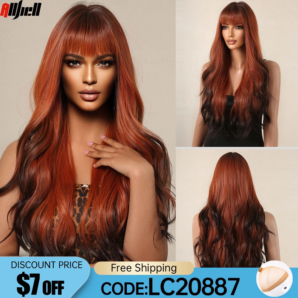 Red Brown Long Body Wavy Synthetic Wigs with Bangs Black Highlights Cosplay Wigs for Women Party Daily Ombre Hair Heat Resistant
Red Brown Long Body Wavy Synthetic Wigs with Bangs Black Highlights Cosplay Wigs for Women Party Daily Ombre Hair Heat Resistant