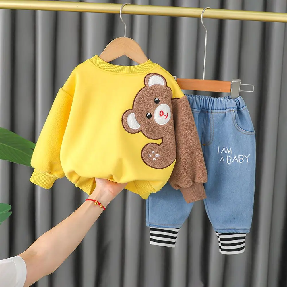 New Baby Girls Boys Clothes Cartoon Animal Winter Plus Velvet/Spring Fall Cotton Long Sleeved T Shirt+Striped Jeans 2pcs/Set
New Baby Girls Boys Clothes Cartoon Animal Winter Plus Velvet/Spring Fall Cotton Long Sleeved T Shirt+Striped Jeans 2pcs/Set