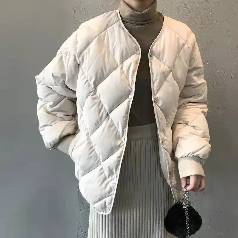 

Женская Стеганая куртка на хлопковом наполнителе, однотонная Свободная куртка в клетку, простая Легкая стеганая верхняя одежда в Корейском стиле, Осень-зима 2023