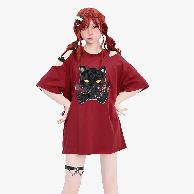 Korean sweet and spicy design niche flocking loose long T-shirt off-shoulder sweet cool punk short-sleeved red top for women y2k
Korean sweet and spicy design niche flocking loose long T-shirt off-shoulder sweet cool punk short-sleeved red top for women y2k