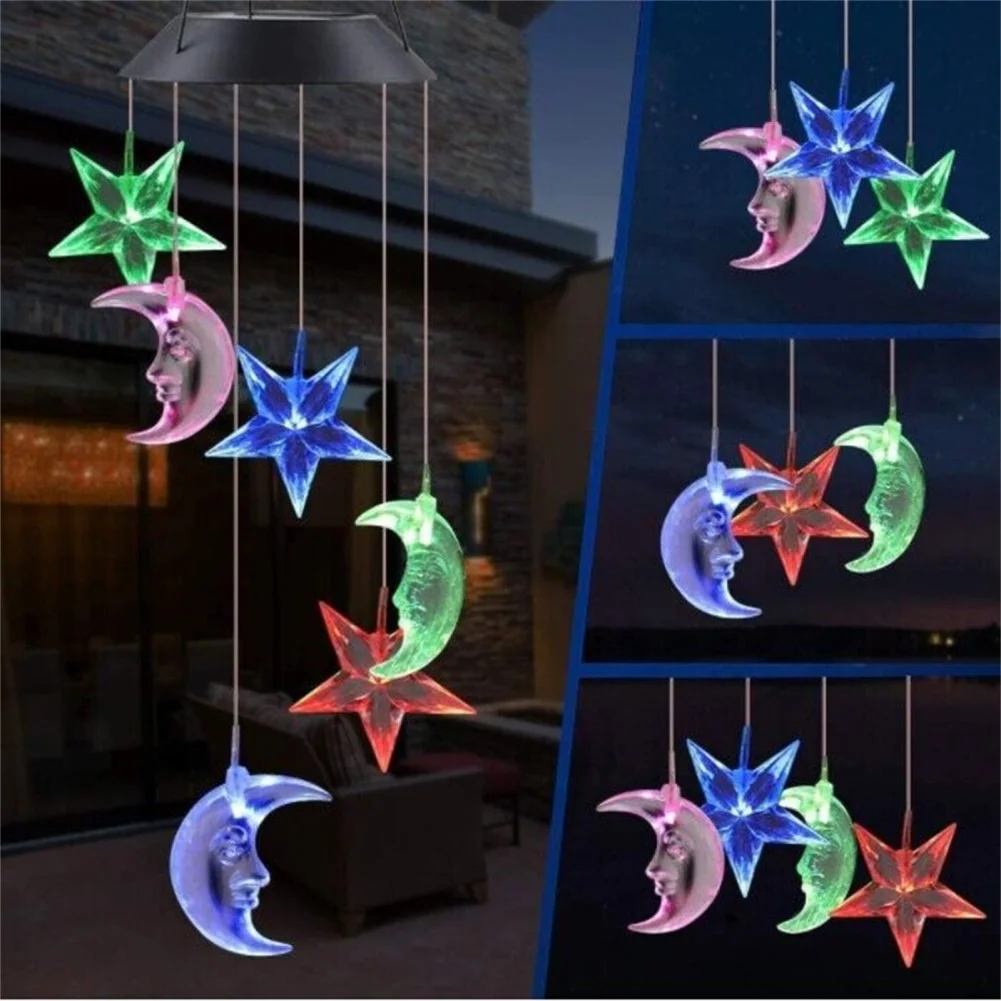 

Solar Wind Chimes Lights Waterproof LED Color Changing Star Moon Hanging Light For Home Patio Yard Garden Party Decoration