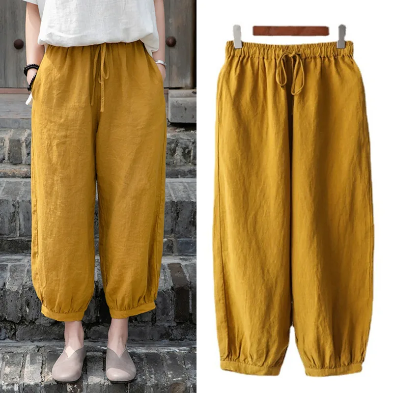 Vintage Linen Ladies Pants 2023 Summer New Loose Casual Elastic Waist Lace UpNinth pants Solid Color
Vintage Linen Ladies Pants 2023 Summer New Loose Casual Elastic Waist Lace UpNinth pants Solid Color