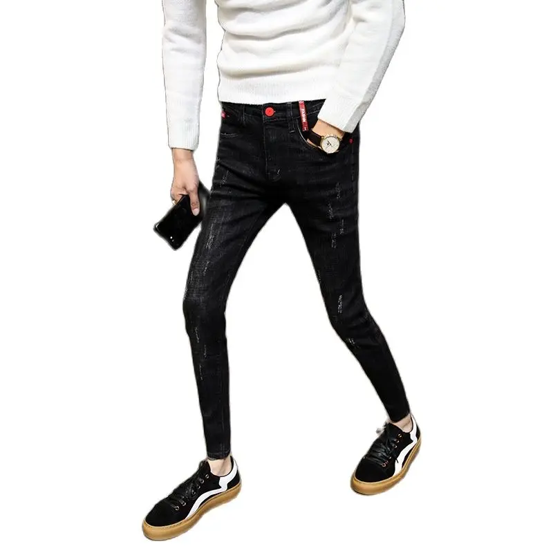 

Autumn And Winter 2022 Fashion Causal Teenagers Cowboys Social Men's Spirit Guy Pants Male Korean Trend Slim Feet Tight Jeans