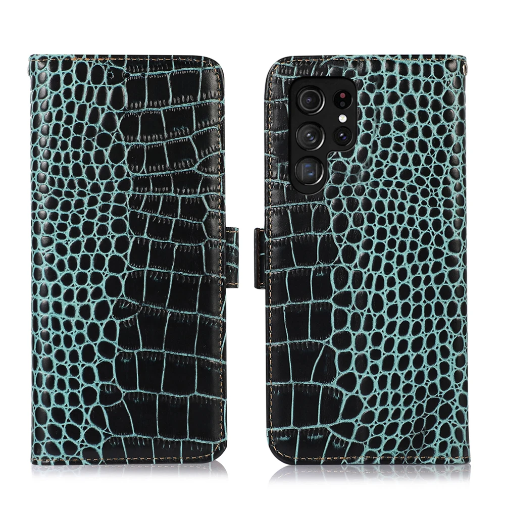 Genuine Cowhide Leather Flip Case For Samsung Galaxy S23 Ultra S22 Alligator Grain RFID Blocking Card Slot Magnetic Wallet Cover
Genuine Cowhide Leather Flip Case For Samsung Galaxy S23 Ultra S22 Alligator Grain RFID Blocking Card Slot Magnetic Wallet Cover