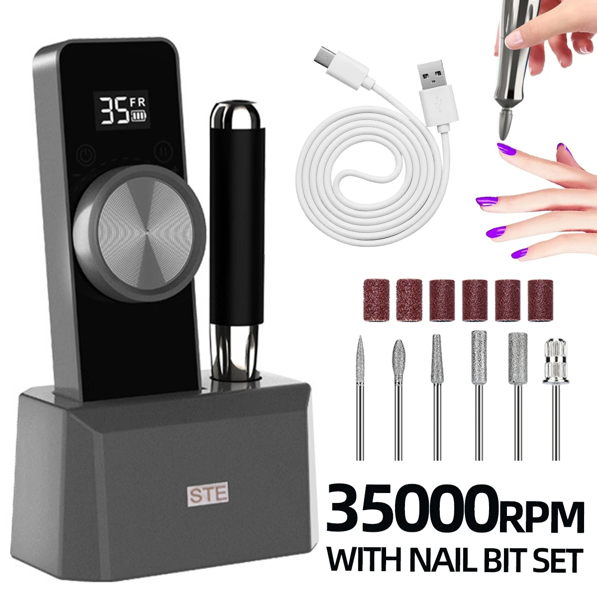 35000RPM Nail Drill Machine Professional Nail Polish Gel Sander Electric Nail Lathe with 4000mAh Battery Nail Salon Instrument
35000RPM Nail Drill Machine Professional Nail Polish Gel Sander Electric Nail Lathe with 4000mAh Battery Nail Salon Instrument