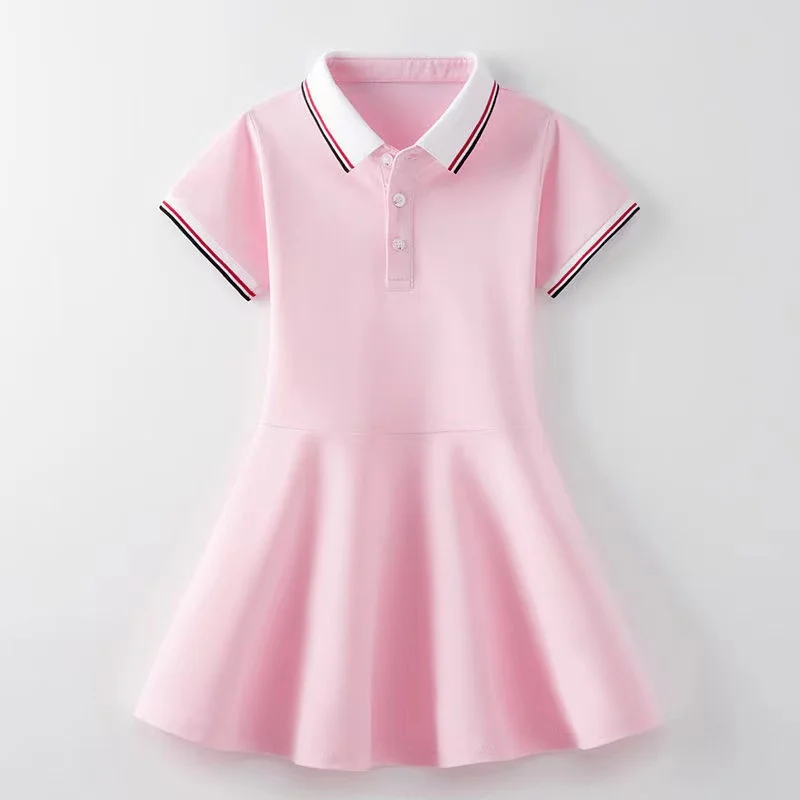 

Summer School Uniform Dress For Girls England Style Kids Short Sleeve Polo Collar Dresses Teenager Age 5-15 Years Clothes