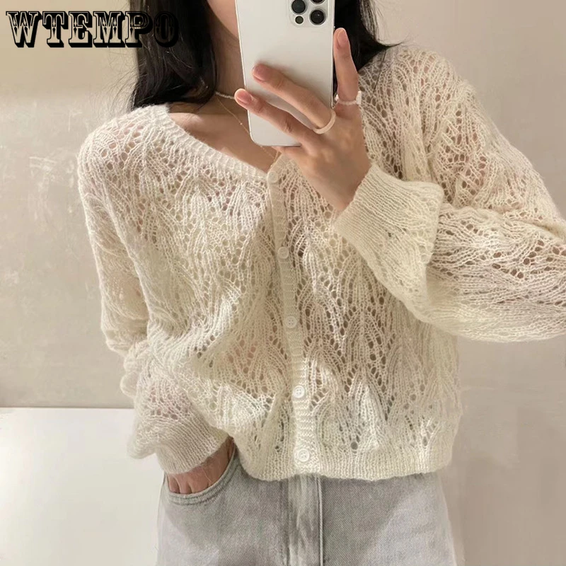 Элегантный женский мохеровый свитер WTEMPO с длинным рукавом, кардиганы, Осенние вязаные пальто с V-образным вырезом, повседневные Мягкие укороченные топы
Элегантный женский мохеровый свитер WTEMPO с длинным рукавом, кардиганы, Осенние вязаные пальто с V-образным вырезом, повседневные Мягкие укороченные топы