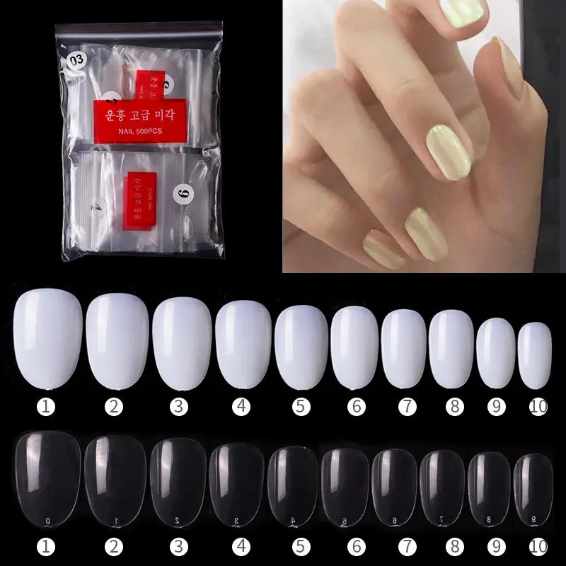 

500pcs Press On Nails Tips Full Cover Short Oval Fake Nail Transparent Natural Acrylic False Nail Накладные Ногти Nail Supplies