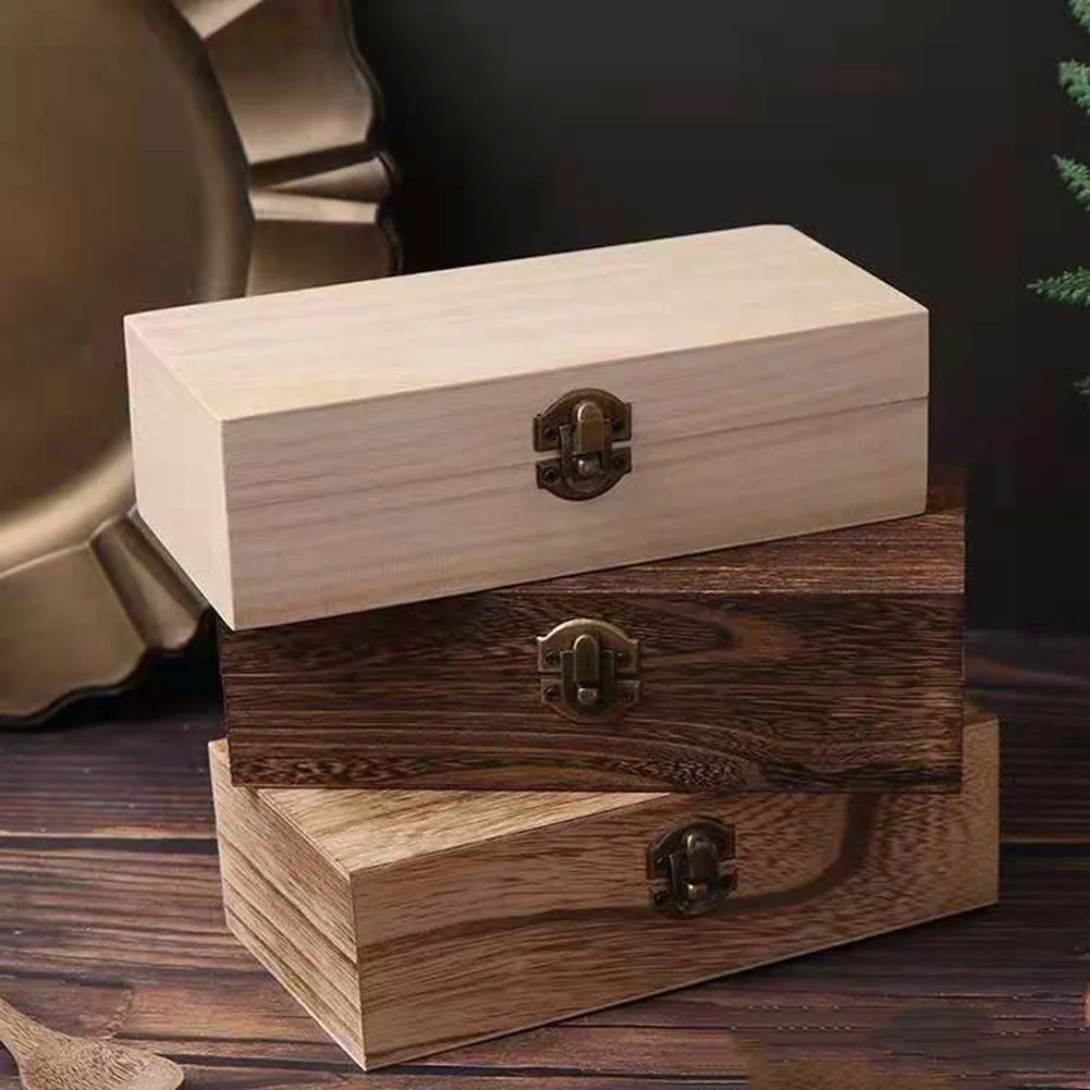 

Rectangular Wooden Storage Box Retro Buckle Wooden Box Clamshell Wooden Gift Box For Jewelry Necklace Bracelet Rings Packing Box